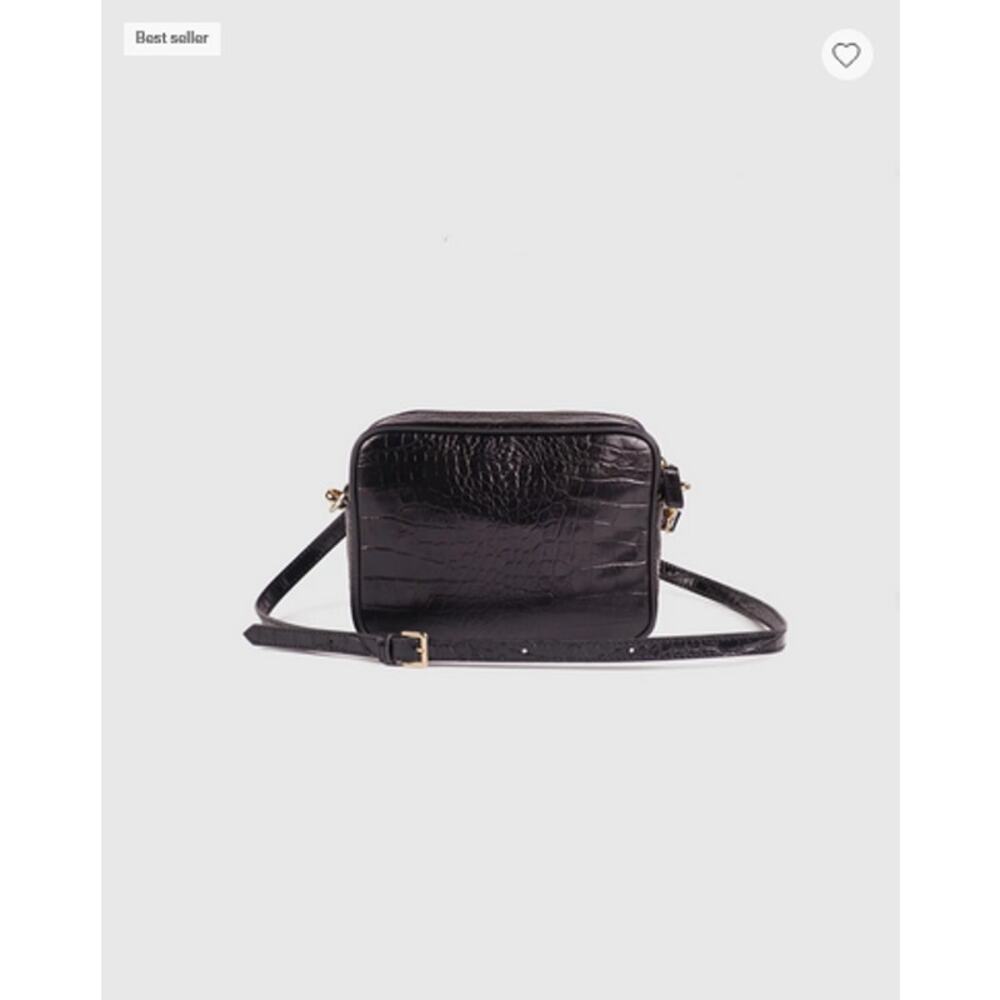 Quince Italian Leather Crossbody Bag Black Croco NWT